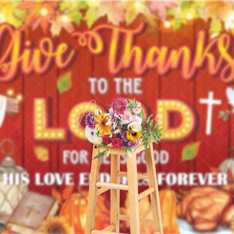 Aperturee - Aperturee Religious Thanksgiving Backdrop Give Thanks to the Lord Red Wood Photography Background