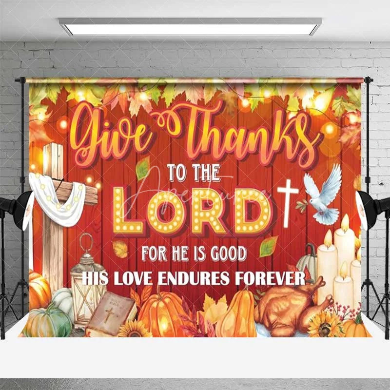 Aperturee - Aperturee Religious Thanksgiving Backdrop Give Thanks to the Lord Red Wood Photography Background