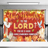 Aperturee - Aperturee Religious Thanksgiving Backdrop Give Thanks to the Lord Red Wood Photography Background