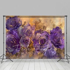 Aperturee - Aperturee Rendered Purple Gold Abstract Floral Fine Art Backdrop