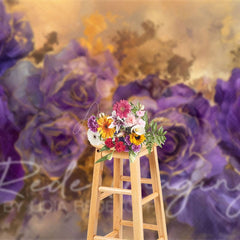 Aperturee - Aperturee Rendered Purple Gold Abstract Floral Fine Art Backdrop
