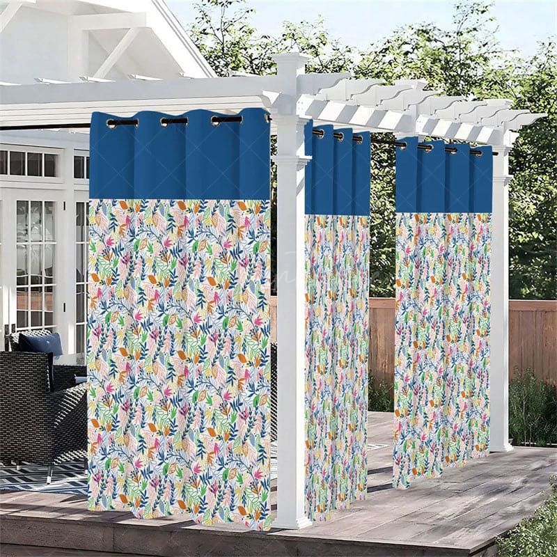 Aperturee - Aperturee Repeat Leaf Draw Waterproof Printed Outdoor Curtains