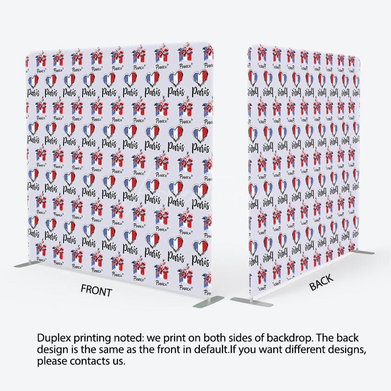 Aperturee - Aperturee Repeated French Flag Heart Paris Pillow Case Backdrop
