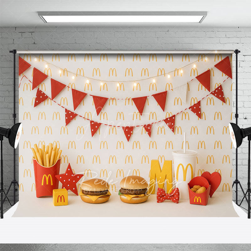 Aperturee - Aperturee Repeated M Wall Burger Shop Cake Smash Photo Backdrop