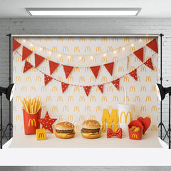 Aperturee - Aperturee Repeated M Wall Burger Shop Cake Smash Photo Backdrop