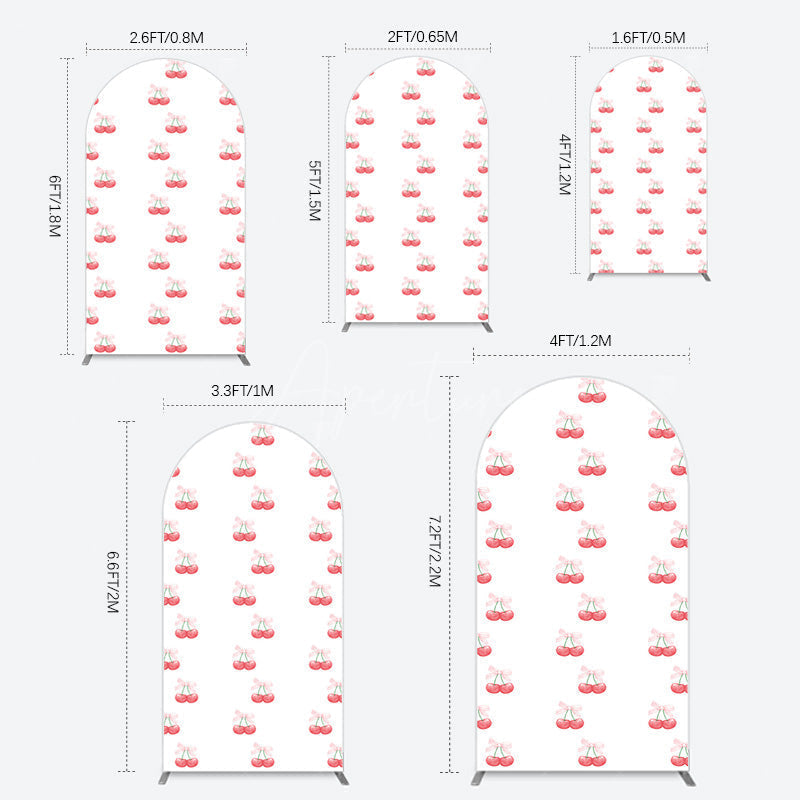 Aperturee - Aperturee Repeated Red Cherry Bow Tie Birthday Arch Backdrop