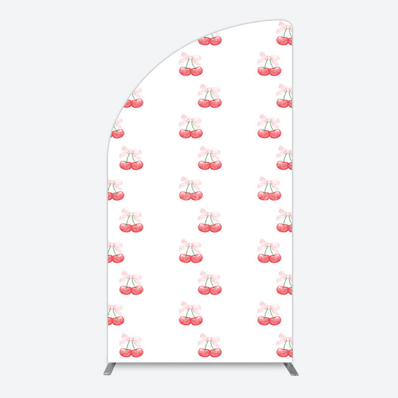 Aperturee - Aperturee Repeated Red Cherry Bow Tie Birthday Half Moon Arch Backdrop