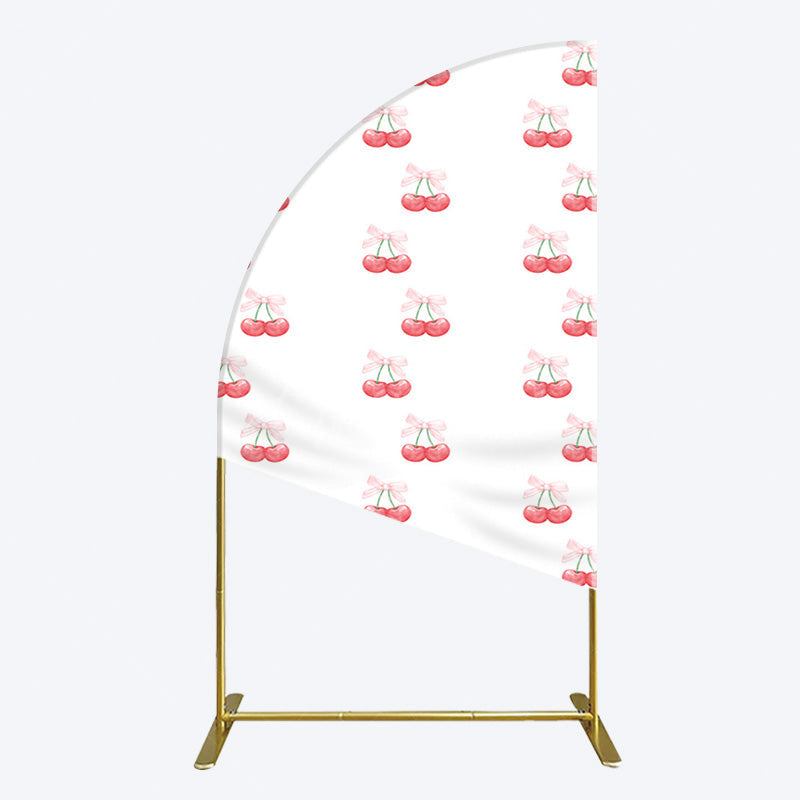Aperturee - Aperturee Repeated Red Cherry Bow Tie Birthday Half Moon Arch Backdrop