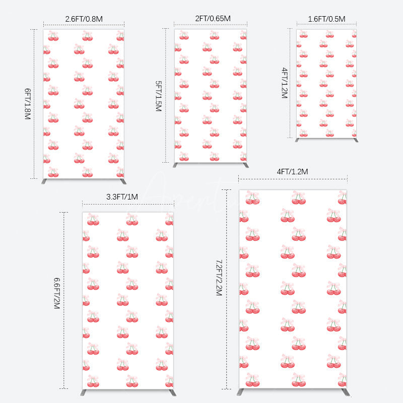 Aperturee - Aperturee Repeated Red Cherry Bow Tie Birthday Rectangle Backdrop
