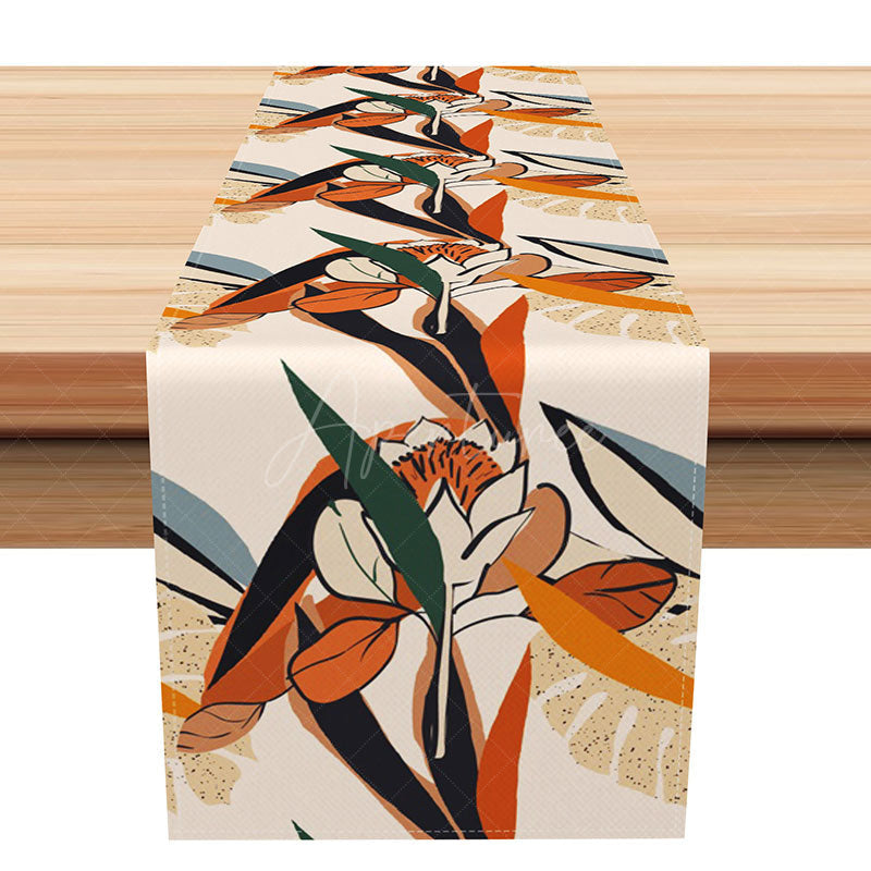 Aperturee - Aperturee Repeating Floral Pattern Autumn Table Runner Step and Repeat Botanical Design Elegant Fall or Thanksgiving