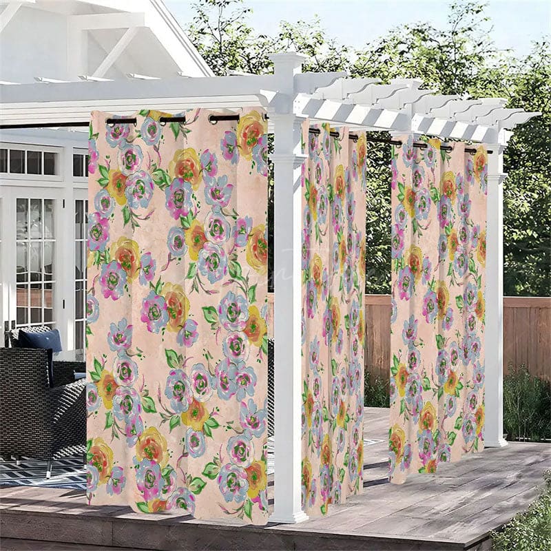 Aperturee - Aperturee Repetitive Flower Waterproof Printed Outdoor Curtains