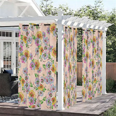 Aperturee - Aperturee Repetitive Flower Waterproof Printed Outdoor Curtains