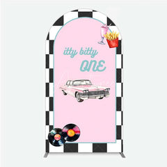 Aperturee - Aperturee Retro 50s Diner Arch Backdrop Pink Classic Car and Milkshake 1st Birthday Party Decoration