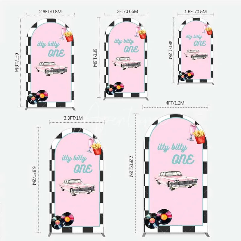 Aperturee - Aperturee Retro 50s Diner Arch Backdrop Pink Classic Car and Milkshake 1st Birthday Party Decoration