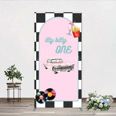 Aperturee - Aperturee Retro 50s Diner Rectangle Backdrop Pink Classic Car and Milkshake 1st Birthday Party Decoration