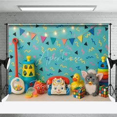 Aperturee - Aperturee Retro 90s Toys and Pattern Photo Backdrop I Love the 90s Birthday Photography Background