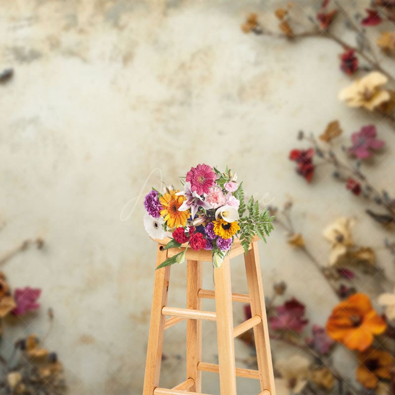 Aperturee - Aperturee Retro Abstract Beige Wall Dried Flower Photo Backdrop