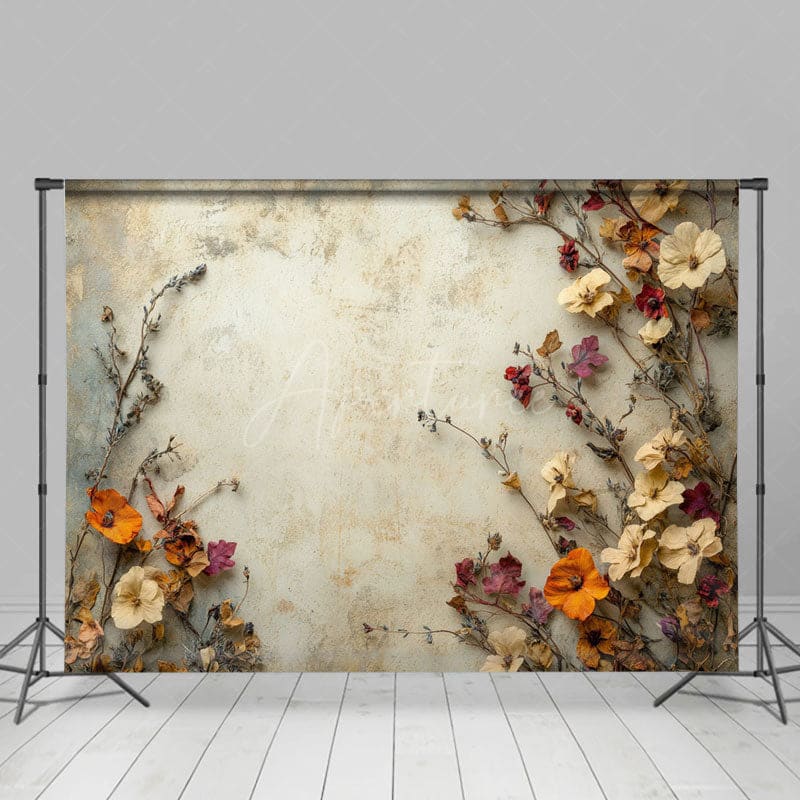 Aperturee - Aperturee Retro Abstract Beige Wall Dried Flower Photo Backdrop