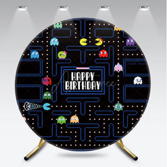 Aperturee Aperturee Retro Arcade Game Birthday Round Backdrop 80s Video Game Boy Party Pixelated Maze and Ghosts Photo Prop