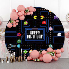 Aperturee Aperturee Retro Arcade Game Birthday Round Backdrop 80s Video Game Boy Party Pixelated Maze and Ghosts Photo Prop