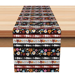 Aperturee - Aperturee Retro Aztec Style Table Runner with Floral and Stripe Pattern for Boho and Southwest Kitchen Decor