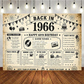 Aperturee - Aperturee Retro Back in 1966 60th Birthday Backdrop with Historical Facts Vintage Newspaper Style Party Decor