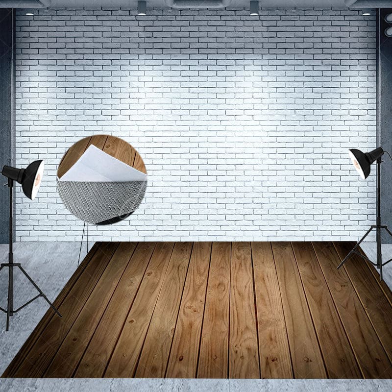 Aperturee - Aperturee Retro Beige Arch Wood Floor Floral Room Set Backdrop