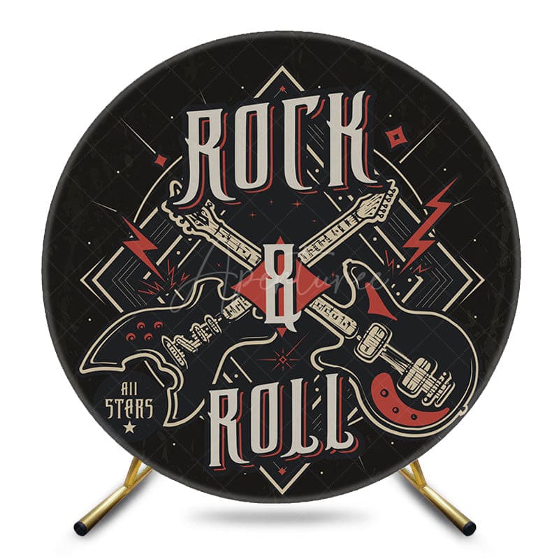 Aperturee - Aperturee Retro Black Rock Roll Musical Round Party Backdrop