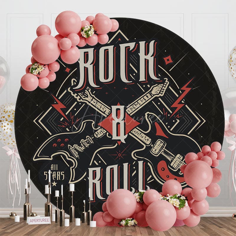 Aperturee - Aperturee Retro Black Rock Roll Musical Round Party Backdrop