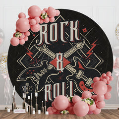 Aperturee - Aperturee Retro Black Rock Roll Musical Round Party Backdrop