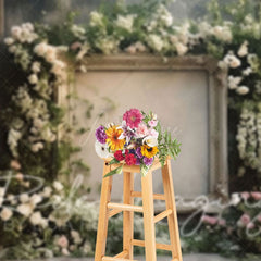 Aperturee - Aperturee Retro Black Wall Floral Frame Wedding Photo Backdrop