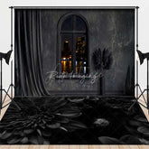 Aperturee Aperturee Retro Black Window Floral Floor Combo Set Backdrop