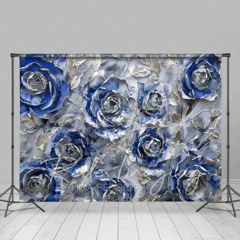Aperturee - Aperturee Retro Blue Abstract Floral Fine Art Photo Backdrop