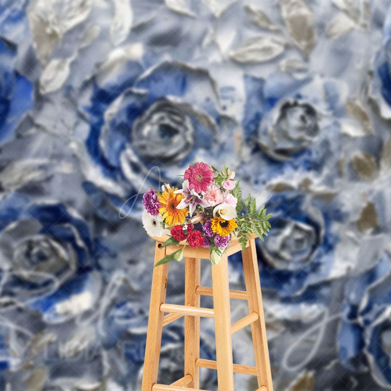 Aperturee - Aperturee Retro Blue Abstract Floral Fine Art Photo Backdrop