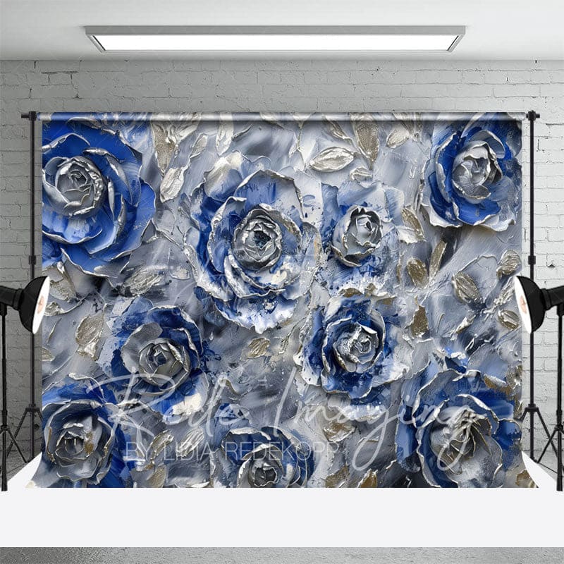 Aperturee - Aperturee Retro Blue Abstract Floral Fine Art Photo Backdrop