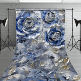 Aperturee - Aperturee Retro Blue Abstract Floral Fine Art Sweep Backdrop