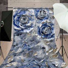 Aperturee - Aperturee Retro Blue Abstract Floral Fine Art Sweep Backdrop