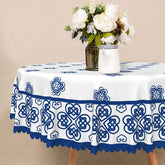 Aperturee - Aperturee Retro Blue and White Round Tablecloth with Floral Cloud Pattern for Vintage and Chinoiserie Style Decor
