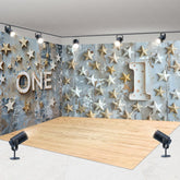 Aperturee - Aperturee Retro Blue One Birthday Cake Smash Room Set Backdrop