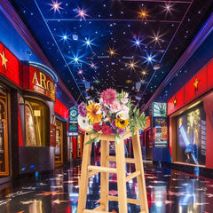 Aperturee - Aperturee Retro Blue Red Starry Cinema Cake Smash Photo Backdrop