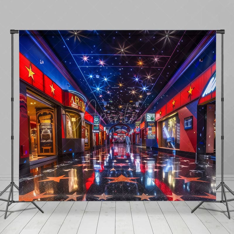 Aperturee - Aperturee Retro Blue Red Starry Cinema Cake Smash Photo Backdrop