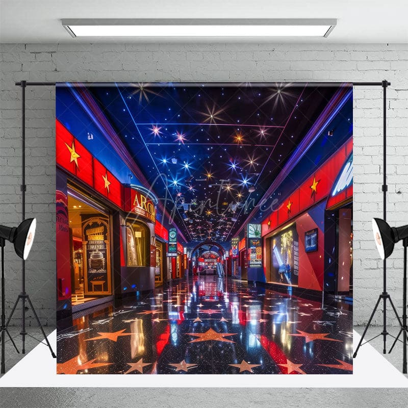 Aperturee - Aperturee Retro Blue Red Starry Cinema Cake Smash Photo Backdrop