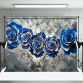 Aperturee - Aperturee Retro Blue Silver Abstract Floral Photo Backdrop