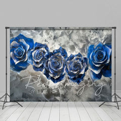 Aperturee - Aperturee Retro Blue Silver Abstract Floral Photo Backdrop
