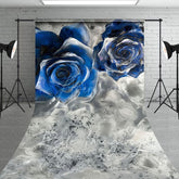 Aperturee - Aperturee Retro Blue Silver Abstract Floral Sweep Backdrop