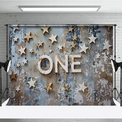 Aperturee - Aperturee Retro Blue Stars One Cake Smash Combo Set Backdrop