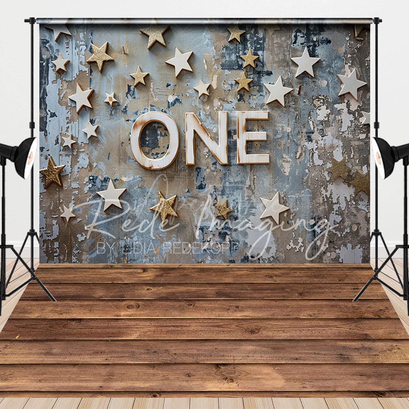 Aperturee - Aperturee Retro Blue Stars One Cake Smash Combo Set Backdrop