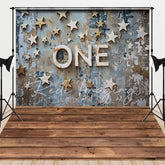 Aperturee - Aperturee Retro Blue Stars One Cake Smash Combo Set Backdrop