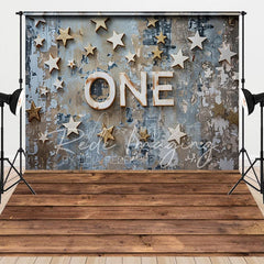 Aperturee - Aperturee Retro Blue Stars One Cake Smash Combo Set Backdrop