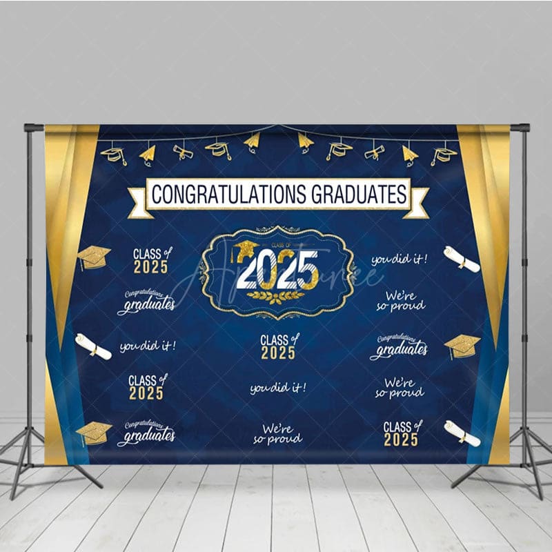 Aperturee - Aperturee Retro Blue Step And Repeat Congrats Grad Backdrop